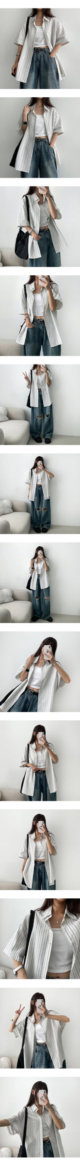 Cadin ストライプ半袖シャツシャツ
