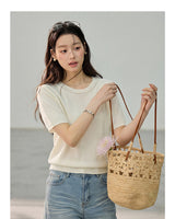 Punching Detail Summer Round Neck Knit Short Sleeve