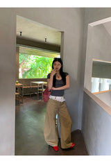 Lace Beige Round Wide Cotton Pants