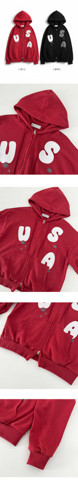 Momo Alphabet Printed Two-Way Oversized Fit Hooded Zip-Up
