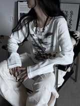 printed ribbed long sleeves (2color)
