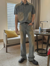 [A-S0300] オイルウォッシュ半袖ウエスタンデニムシャツ (2色)
