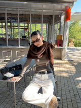 wool base lace V-neck long-sleeved t-shirt