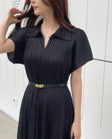 Karon Zipper Collar Pleated Maxi One Piece