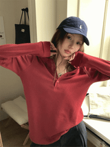 ラウンドボタンワッフルロングスリーブTシャツ