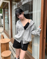Beck Eyelet Sleeve Waffle Hood Zip-Up
