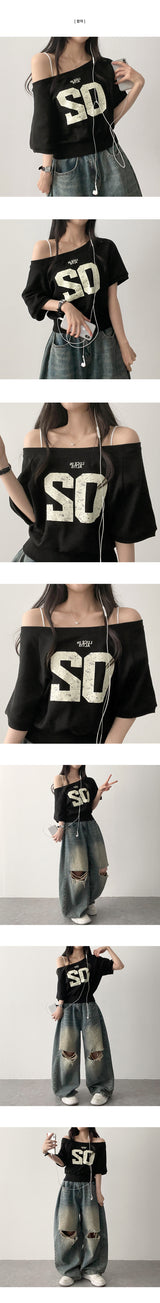 Bner No. Shoulder Unbalanced Short Sleeve T-shirt