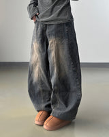 Reverse curved cut denim