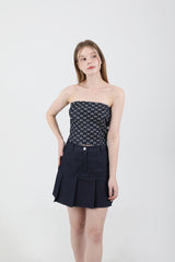 デニムリボンクロップトップ Dark Blue