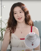 [IDLE Shuhua Necklace] ローズピンクハートプリンセスレイヤードネックレス - シルバーカラー