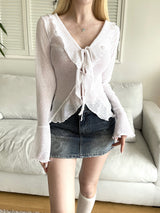 1455. Mar ruffle ribbon cardi (3color)