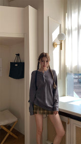 ラウンドボタンワッフルロングスリーブTシャツ