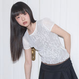 ウェーブパフレースTシャツ (White) F25QB127