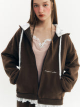 フラッフィージップアップフーディー (Brown)