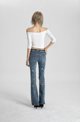 SEXXDEVIL White-Stitch Leopard Washed Jeans