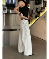 ステッチバックストラップワイドデニムパンツ(2color)