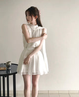 top pure halter tie bl + chiffon shirring sk set