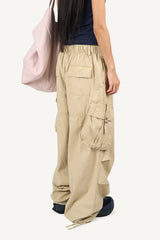 Buckle Washed Cargo Wide Pants