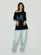  14 DENIM OFF SHOULDER TEE NAVY