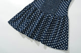 Navy Dotted Square Neck Flared Dress