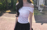 jazz all-off shirring lace top