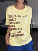 Bonju-Hi Letter Semi-Cropped Basic Fit T-Shirt 5color