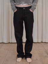 rirri Raw Denim Straight-leg Versatile Jeans with Detachable Pleated Waist Skirt