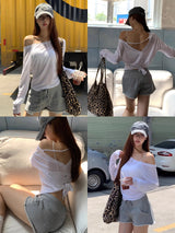 サンオフ アンバランス ホワイト 長袖Tシャツ