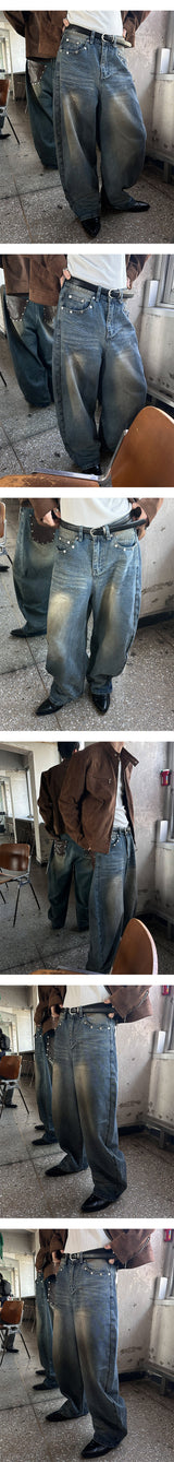 [Unisex] バックレザーポケットワイドパンツ