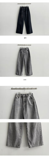 【ベーシック・ロング/S-3XL】イッチバックバンディングウォッシュデニムワイドパンツ