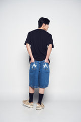 25SS POINT LOGO POCKET DENIM SHORT PANTS BLUE