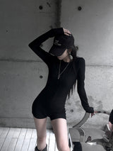 button deep v jumpsuit