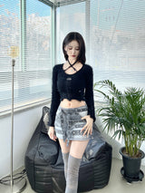 1139. Piercing star denim mini sk