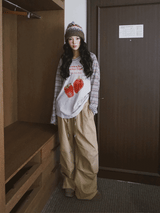 チェック柄レイヤードワイドバンディングパンツ