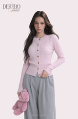 Baby Pink Cable Knit Cardigan