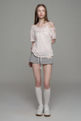 Powder sheer ribbon top, Baby Pink