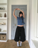 チェック柄シャーリングバンディングパフ半袖ブラウス