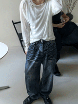mud-Washing denim pants