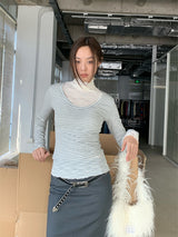 マインドVネックストライプ長袖スパンTシャツ