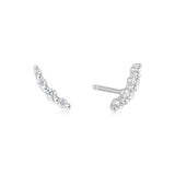 silver bezel bead stone stud rhodium plating + 925 silver earrings E065-01H