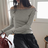 ハユレースリボンオフショルダーロングTシャツ