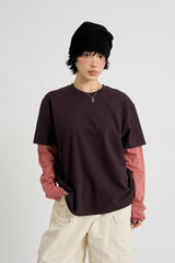 ツートンボーダーレイヤード長袖Tシャツ