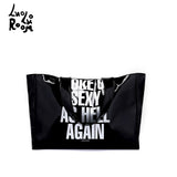 LuoLuoroom  "Woke up sexy as hell again" printed leather extra large tote bag