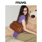 muva.オイルワックス レザー レトロ ボウリングバッグ ラージキャパシティ ショルダーバッグ