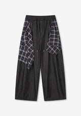 SE ノンフェードチェックレイヤードデニムパンツ