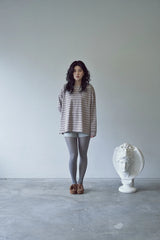 STRIPE BINDING-NECK BOX TEE (Warm Gray)