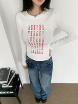 バッジレタリングスリムフィットロングスリーブTシャツ (3 Colors)