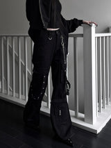 unique strap cargo bootcut pants
