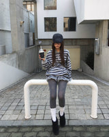 (Unisex) ストライプカラーT
