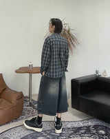 Epearl pintuck Bermuda denim pants